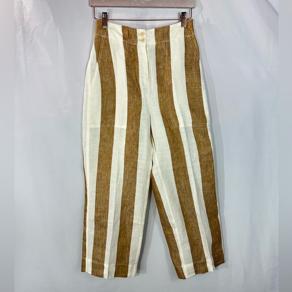 J CREW Tan and white linen pants size 2 - Picture 2 of 8
